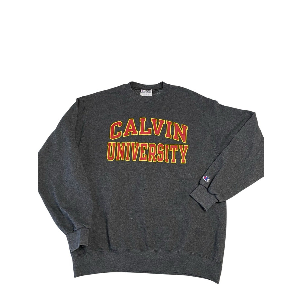 Champion Calvin University Sweatshirt Mens Large Gray Crewneck Spellout College